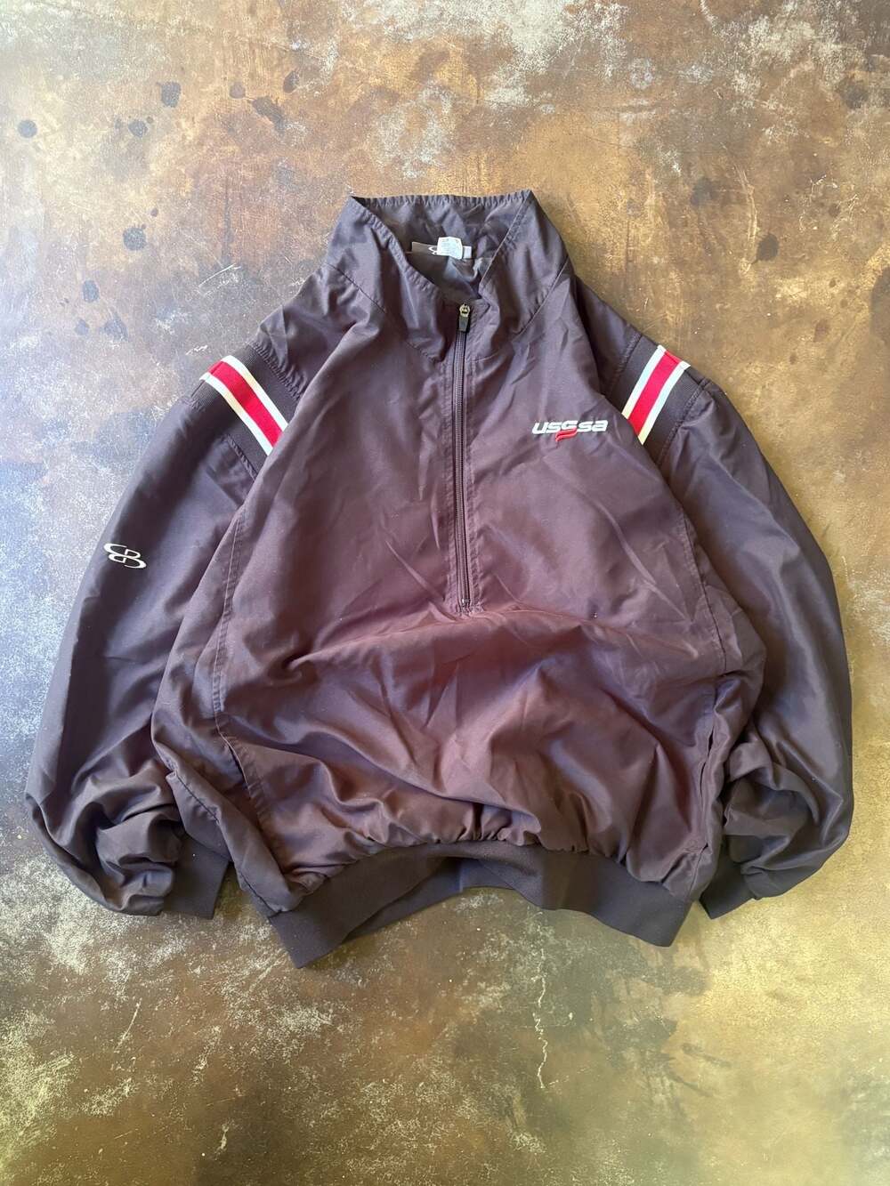 Boombah USSSA Black Half-Zip Windbreaker Jacket with Red and White Stripes XL